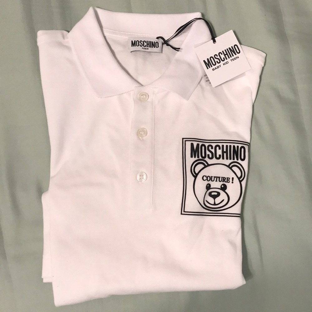 Moschino logo polo white t shirt size s or m